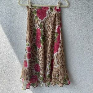 Vintage 90s Y2K ruffle midi skirt floral leopard M